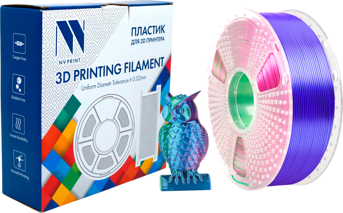 Пластик для 3D-печати NV Print NV-3D-SILK-PLA-P-BLUE-GREEN-PURPLE (1.75мм, 1кг, синий/зеленый/фиолетовый)