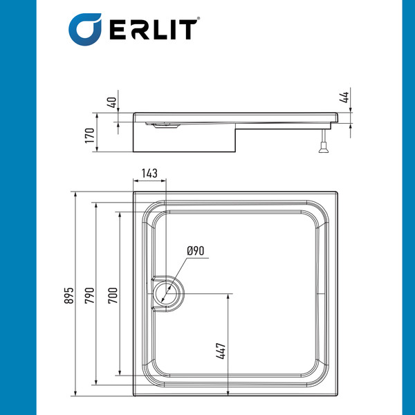 Купить Душевой поддон Erlit Квадратный 90x90x17 / ER9017H-1 в Слуцке