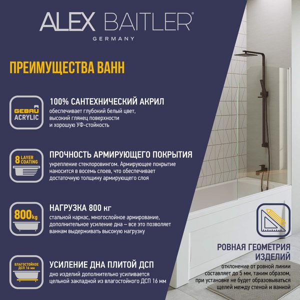Купить Ванна акриловая Alex Baitler Michigan 170x80  