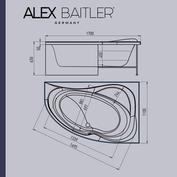 Ванна акриловая Alex Baitler Ladoga R 170x110