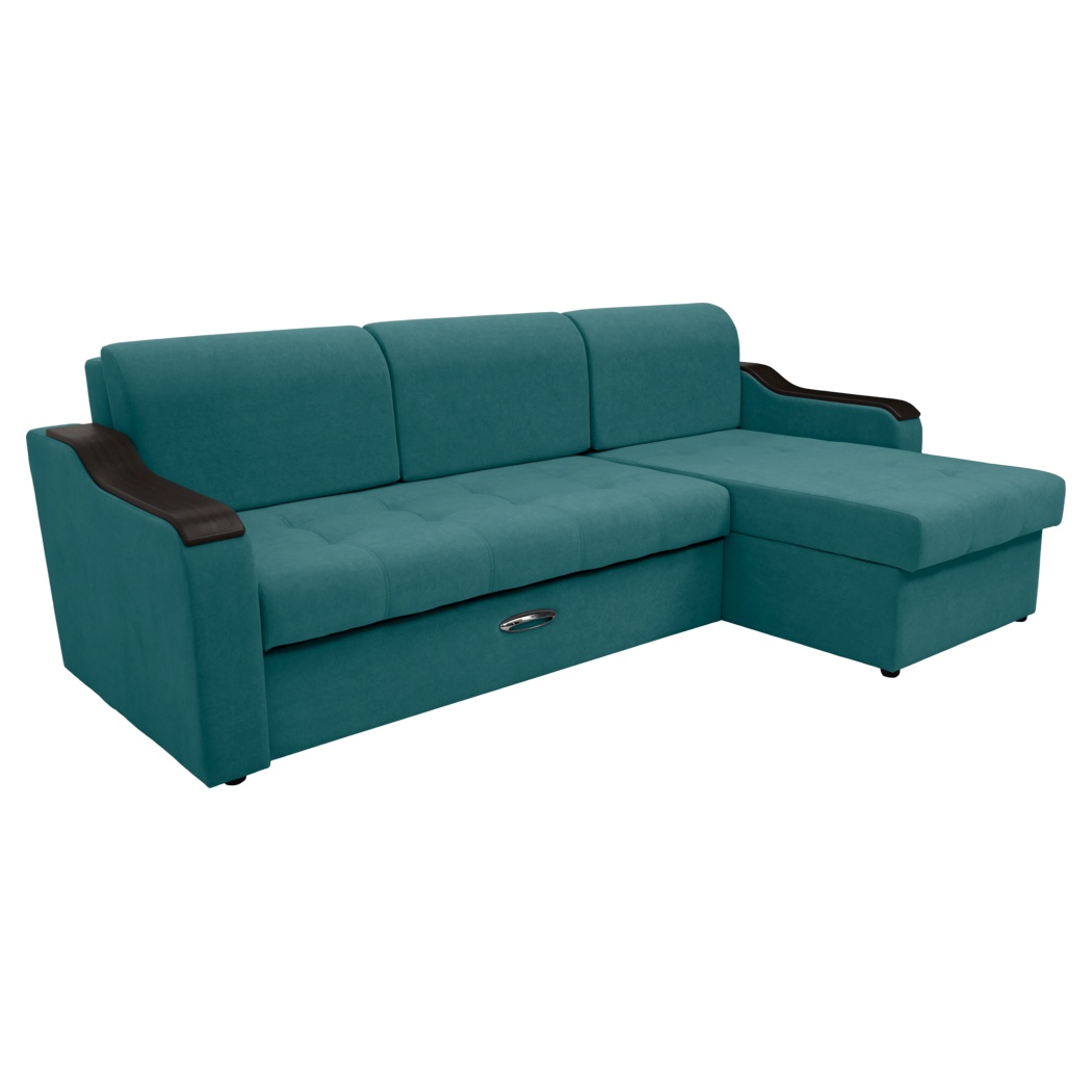 Диван угловой Сириус Лидер-3 с оттоманкой ППУ 260x165 (Eva 23 велюр зеленый)