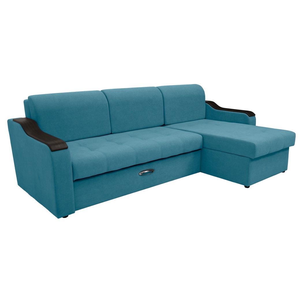 Диван угловой Сириус Лидер-3 с оттоманкой НПБ 260x165 (Eva 29 велюр голубой)