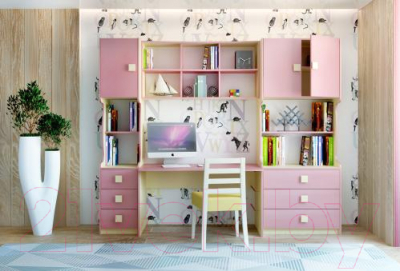 Кровать-чердак Горизонт Мебель Радуга со шкафом (фламинго)
