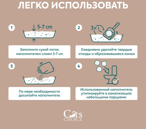 Наполнитель для туалета Cat's choice Комкующийся растительный тофу Кофе (6л/2.5кг)