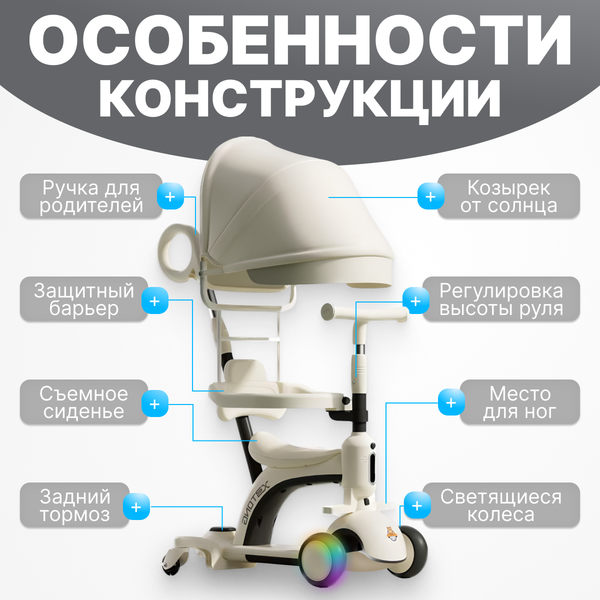 Самокат детский Ricos Crocs JSCN669 (бежевый/черный)