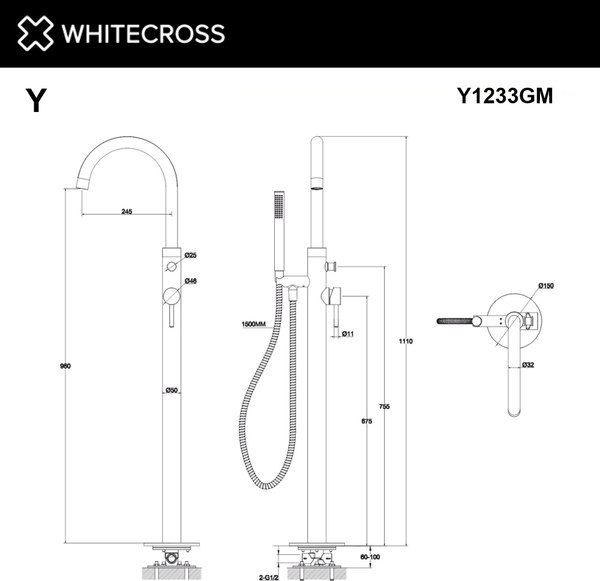 Смеситель Whitecross Y1233GM (оружейная сталь)
