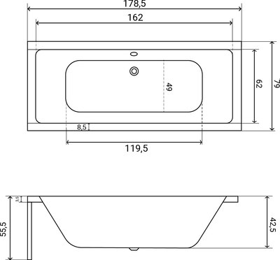 Ванна акриловая Lauter Oasis 180х80 / 21203080 (с ножками, лицевым черным и торцевым экраном)