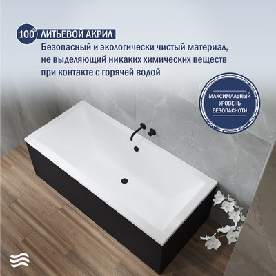 Ванна акриловая Lauter Oasis 180х80 / 21203080 (с ножками, лицевым черным и торцевым экраном)