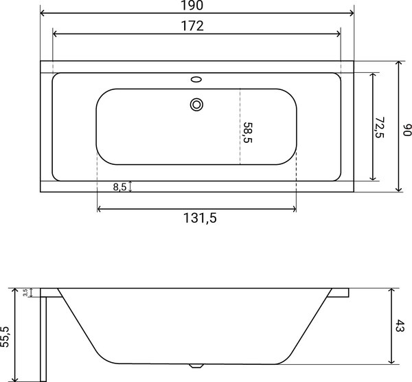 Ванна акриловая Lauter Oasis 190х90 / 21203090 (с ножками и лицевым экраном)