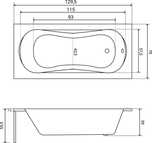 Ванна акриловая Lauter Sophia 130х70 / 21205130 (с ножками, лицевым и торцевым экраном)