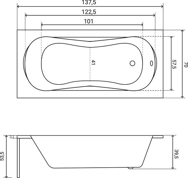 Ванна акриловая Lauter Sophia 140х70 / 21205140 (с ножками и лицевым черным экраном)