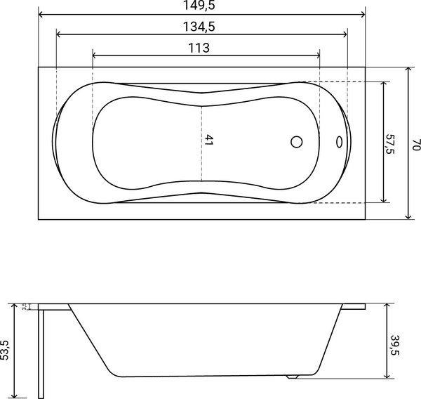Ванна акриловая Lauter Sophia 150х70 / 21205150 (с ножками, лицевым экраном)