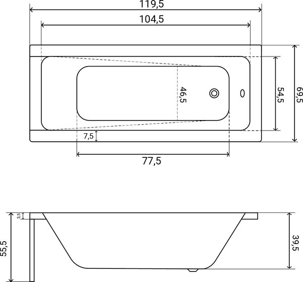Ванна акриловая Lauter Estelle 120х70 / 21206020 (ножками)