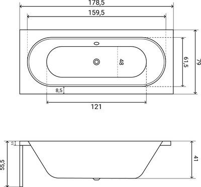 Ванна акриловая Lauter Ava 180х80 / 21208080 (с ножками и лицевым черным экраном)