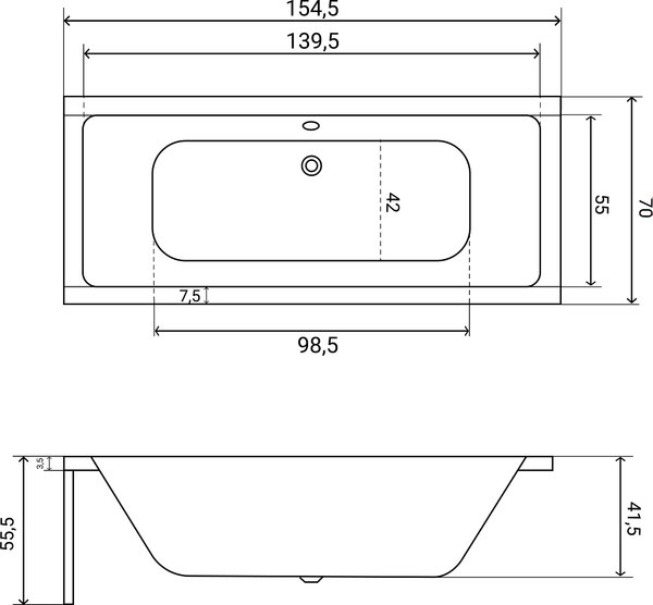 Ванна акриловая Lauter Oasis 155х70 / 21203055 (с ножками, лицевым и торцевым экраном)