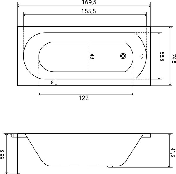 Ванна акриловая Lauter Haven 170x75 / 21202007 (с ножками, лицевым черным и торцевым экраном)