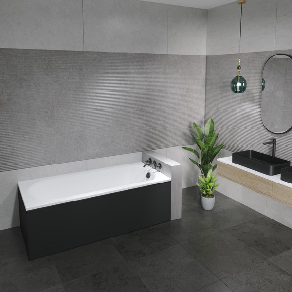 Ванна акриловая Lauter Haven 170x75 / 21202007 (с ножками, лицевым черным и торцевым экраном)