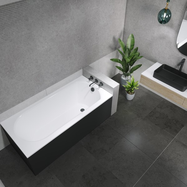 Ванна акриловая Lauter Haven 170x75 / 21202007 (с ножками, лицевым черным и торцевым экраном)