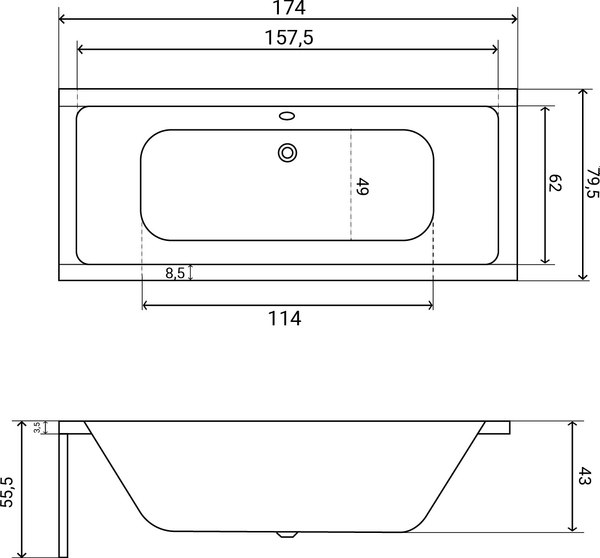 Ванна акриловая Lauter Oasis 175х80 / 21203075 (с ножками, лицевым и торцевым экраном)