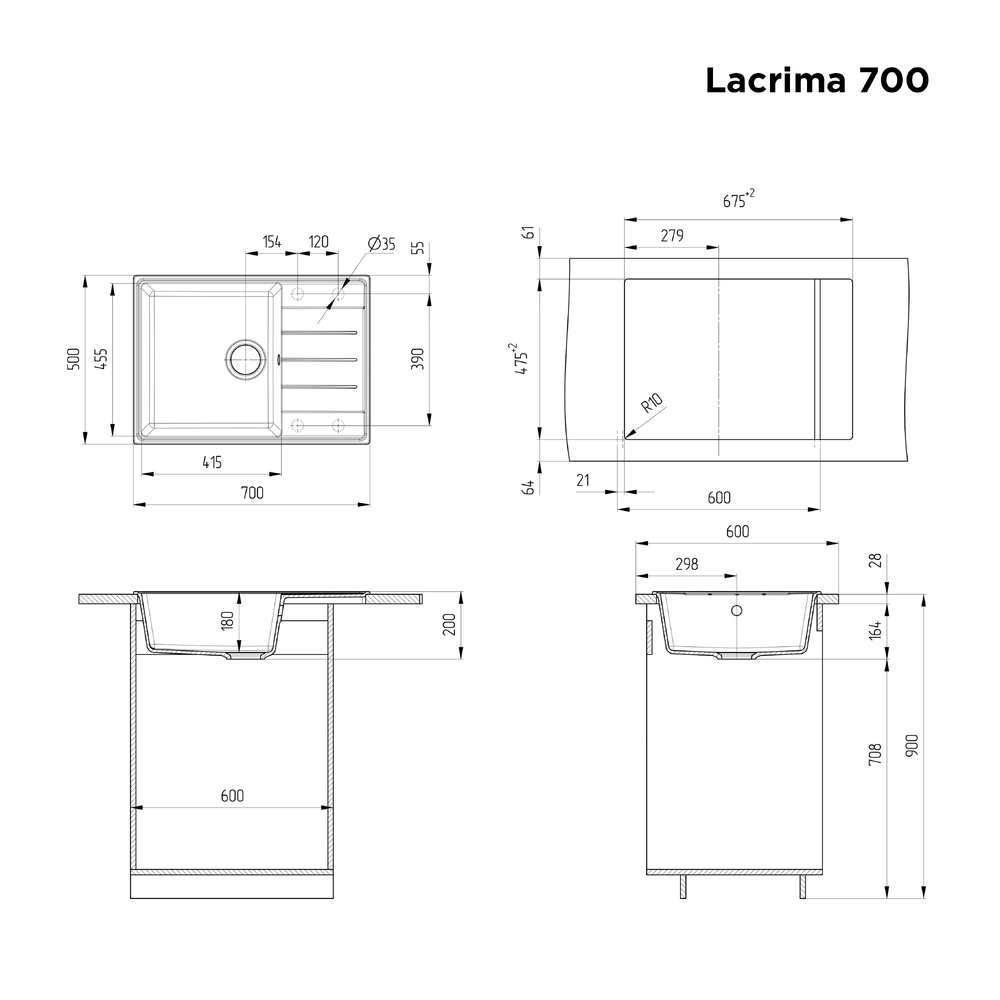 Мойка кухонная Maunfeld Lacrima 700 MFQS-700B (черный) — фото 3