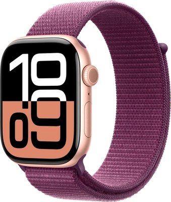 Умные часы Apple Watch Series 10 GPS 42mm / MWWK3 (розовое золото, сливовый плетеный ремешок)