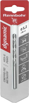 Сверло Rennbohr 5.2х86мм HSS-G P6M5 Dynamic Card / 675052
