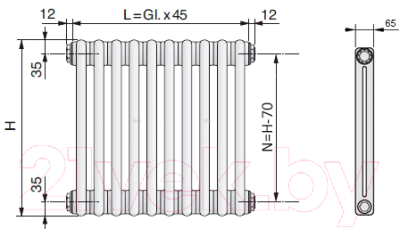 Радиатор стальной Arbonia RRN 2057/20 12 TF 20 (левый, боковое подключение)