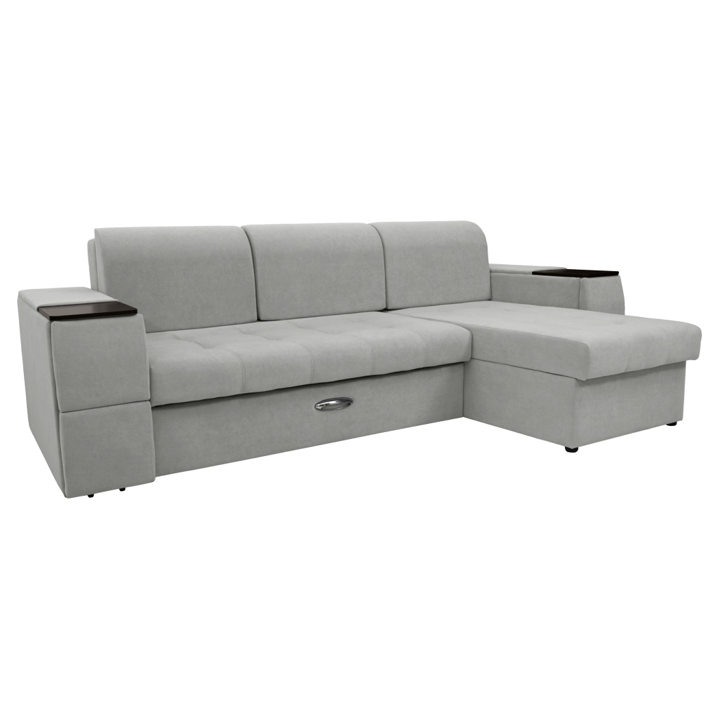 Диван угловой Сириус Лидер-13 с оттоманкой ППУ 285x165 (Eva 08 велюр светло-серый)