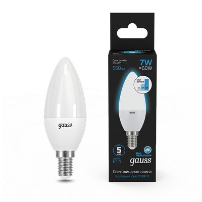 Лампа Gauss Свеча 6.5W 550lm 6500К E14 LED / 103101307 - 