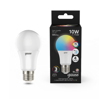 Лампа Gauss A60 10W E27 RGBW+димирование LED / 102102410 - 