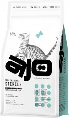 Сухой корм для кошек AJO Cat Sterile для активных стерилизованных с высоким содерж. белка (1.5кг) - 