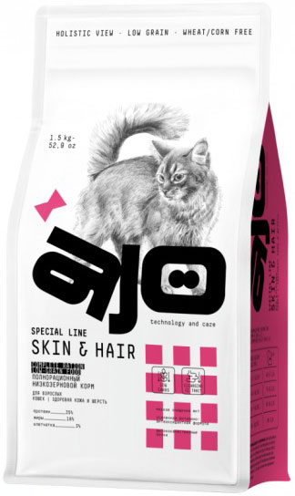 Сухой корм для кошек AJO Cat Skin & Hair для кошек здоровая кожа и красивая шерсть (1.5кг)