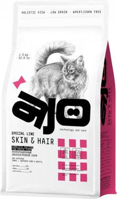 Сухой корм для кошек AJO Cat Skin & Hair для кошек здоровая кожа и красивая шерсть (1.5кг) - 