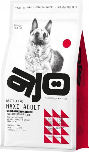Сухой корм для собак AJO Dog Maxi Adult с гречкой для взрослых собак крупных пород (2кг)