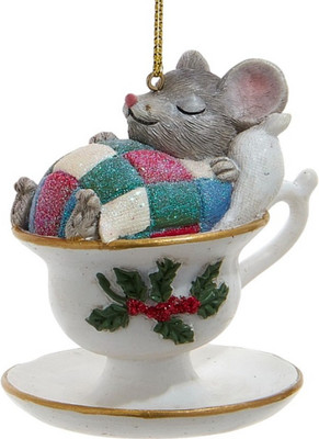 

Елочная игрушка, Christmas 2024. Мышка в чашке спит / E0964_2