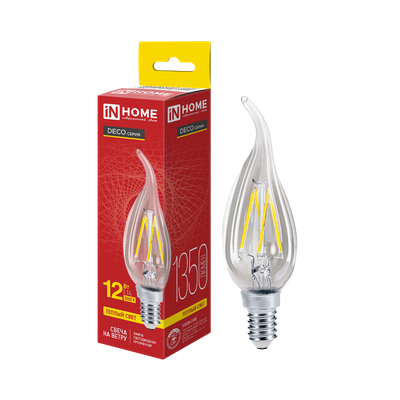 Лампа INhome LED-Свеча на ветру-Deco 12Вт 230В Е14 3000К 1350Лм (4690612055992) -