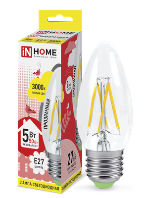 Лампа INhome LED-Свеча-Deco 5Вт 230В Е27 3000К 450Лм / 4690612007588 - 