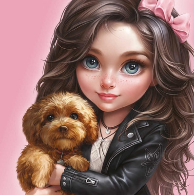 

Набор алмазной вышивки, Брюнетка с собачкой / 68613