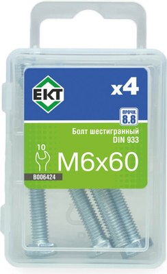 Болт ЕКТ Шестигранный 6х60 цинк 8.8 DIN 933 / B006424 (4шт) - 