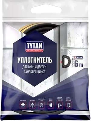 Лента уплотнительная Tytan Professional Для окон и дверей D-профиль 6мx9ммx7.5мм / 19606 (коричневый) - 