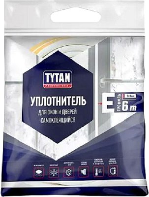 Лента уплотнительная Tytan Professional Для окон и дверей Е 6мx9ммx4мм / 19927 (белый) - 