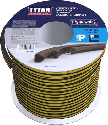 Лента уплотнительная Tytan Professional Для окон и дверей Р 100мx9ммx5.5мм / 91577 (черный) - 