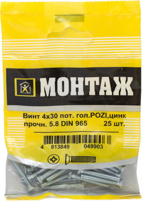 Винт Монтаж 4х30 DIN 965 / BM001316 (25шт) - 