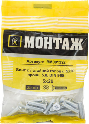 Винт Монтаж 5х20 DIN 965 / BM001322 (25шт) - 