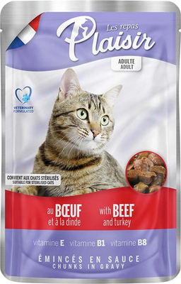 

Влажный корм для кошек, с говядиной и индейкой в соусе