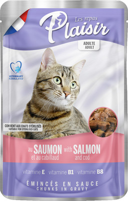 

Влажный корм для кошек, с лососем и треской в соусе