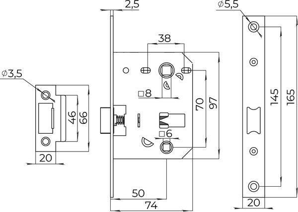 Защелка врезная Ajax furniture PLASTLP72-50 LP72-50 CP (хром)