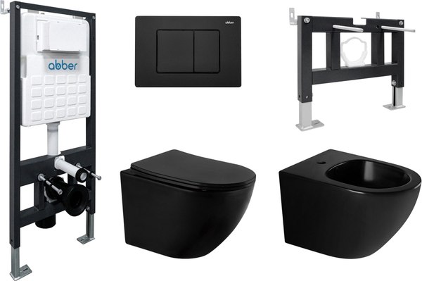 Комплект унитаза и биде с инсталляциями Abber AC1100MB-AC0105-AC0120MB-AC1150MB-AC0101P