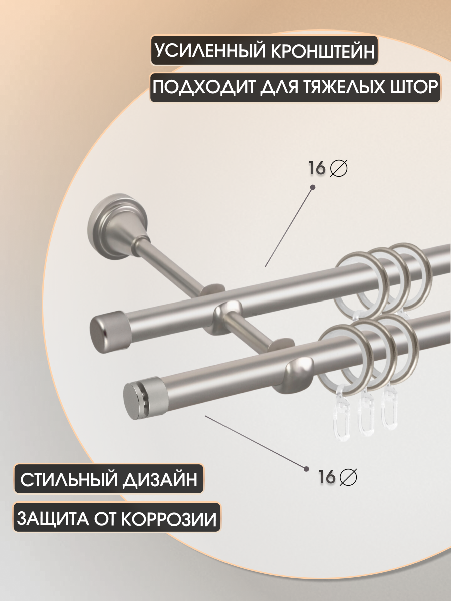 Карниз для штор Sundays Home Плаза 16мм+16мм двухрядный (сатин, 2м) — фото 5