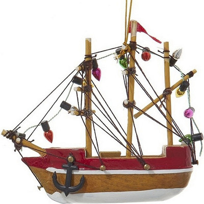Елочная игрушка Kurt S. Adler Christmas 2024. Корабль с красной полосой / D4488_1 - 